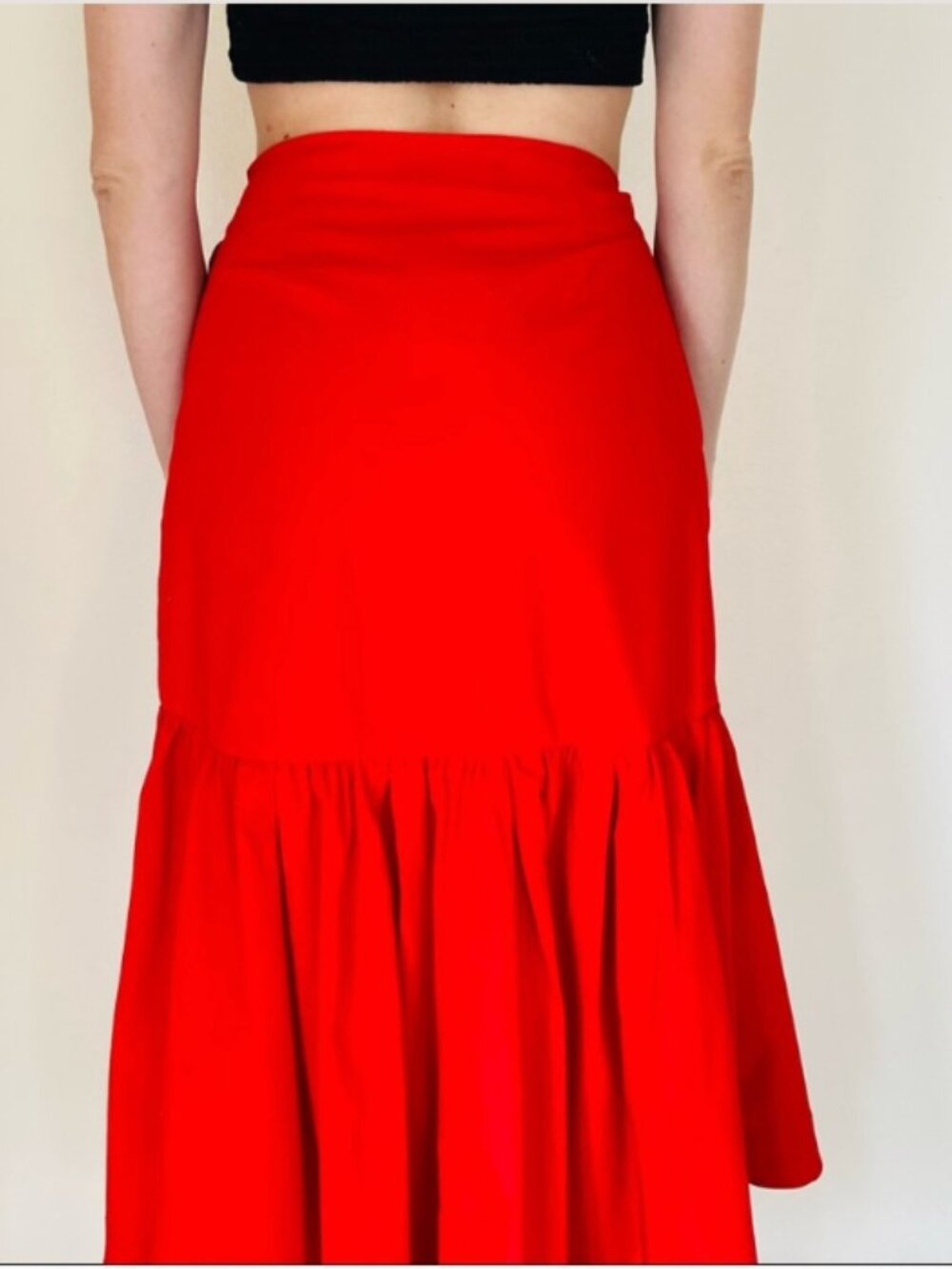 NEW Banana Republic Red Popplin Ruffle Wrap High-Low Tiered Skirt, 10 - Picture 8 of 9